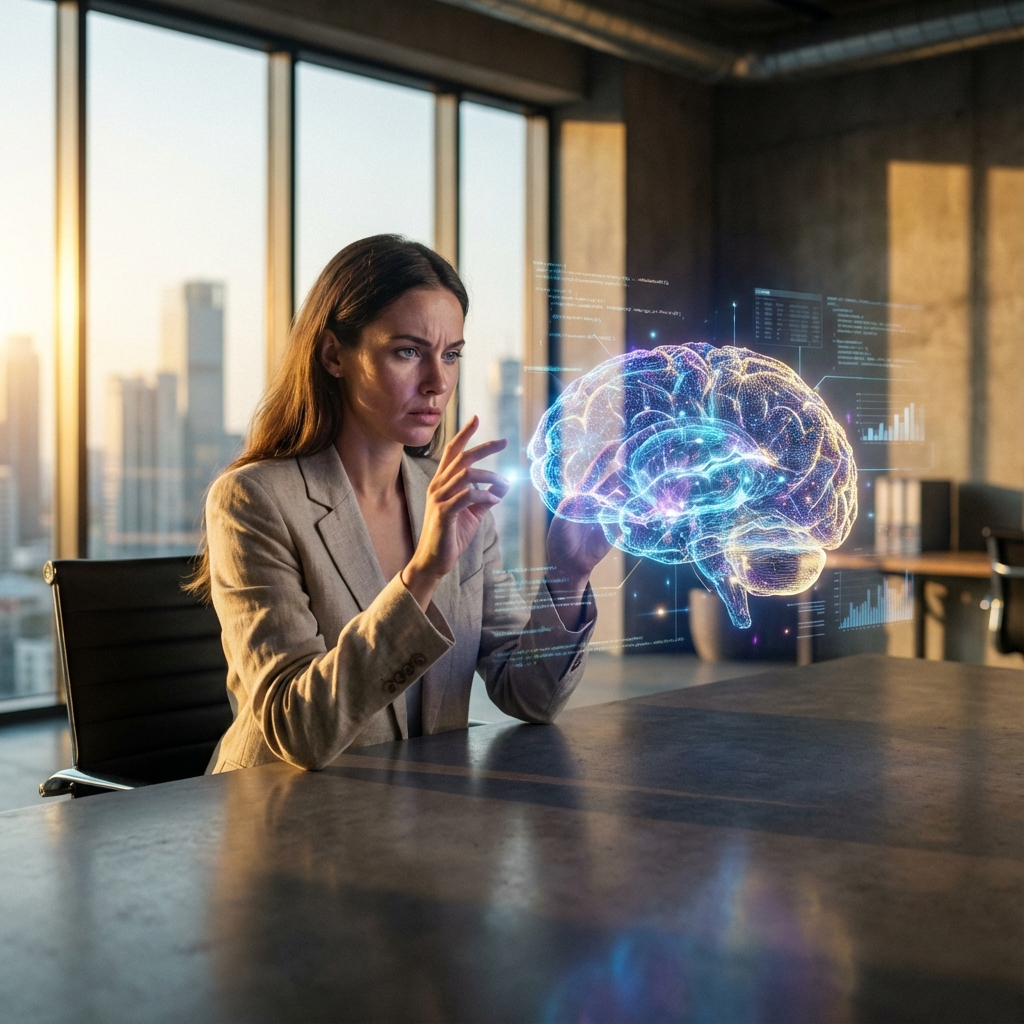 Scena: Minimalistyczne, loftowe biuro z dużymi pan