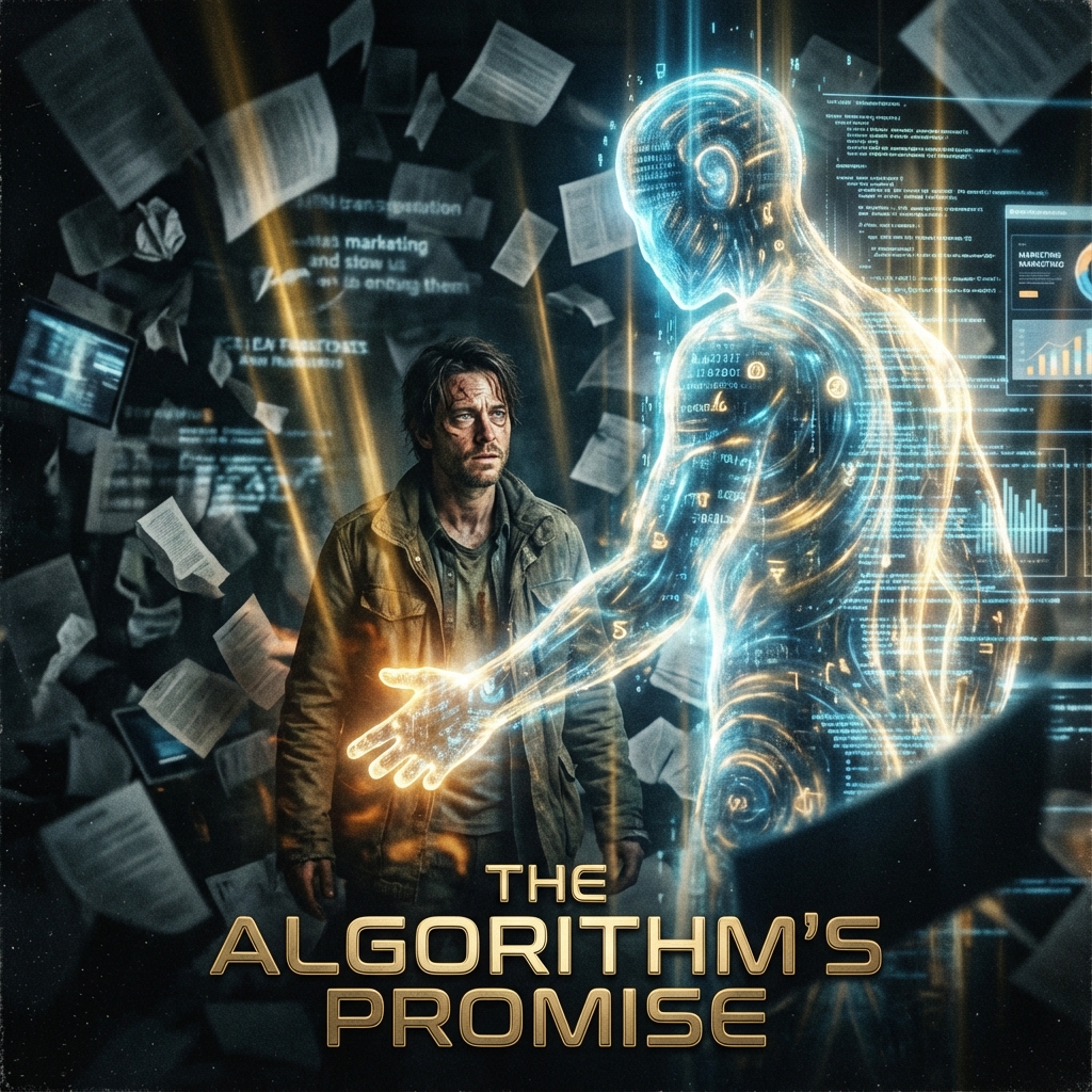 Ultra-realistic cinematic key art. A lone, determi