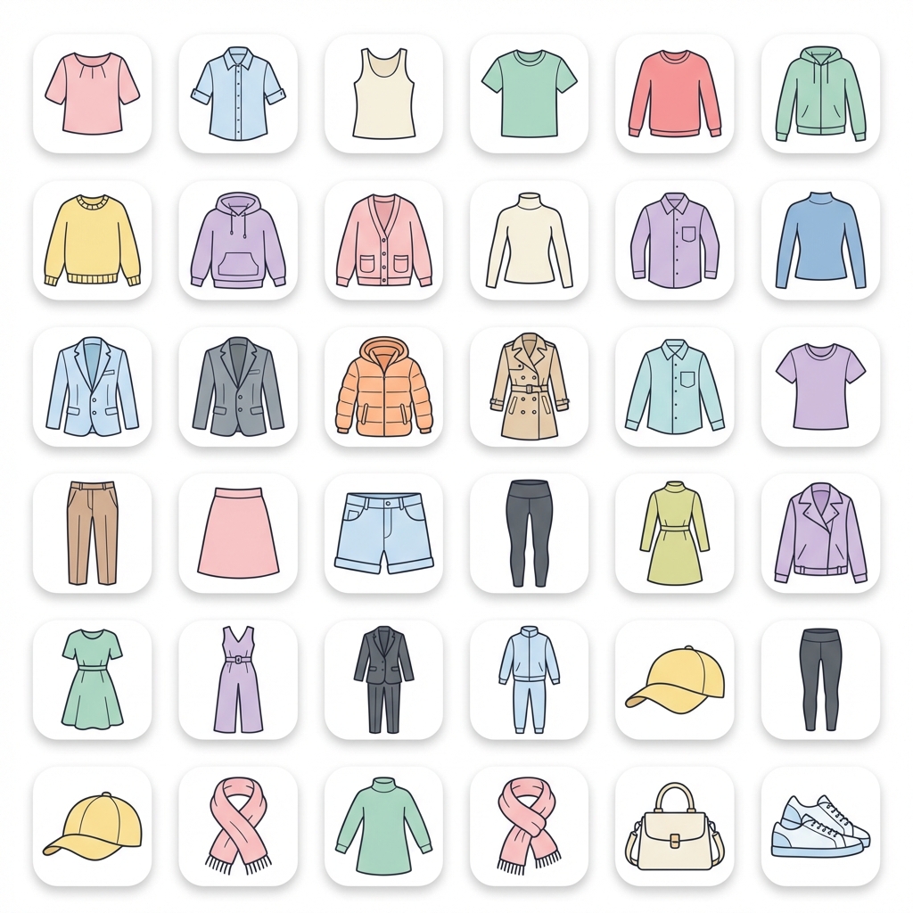 A set of 24 minimalist clothing icons in flat desi