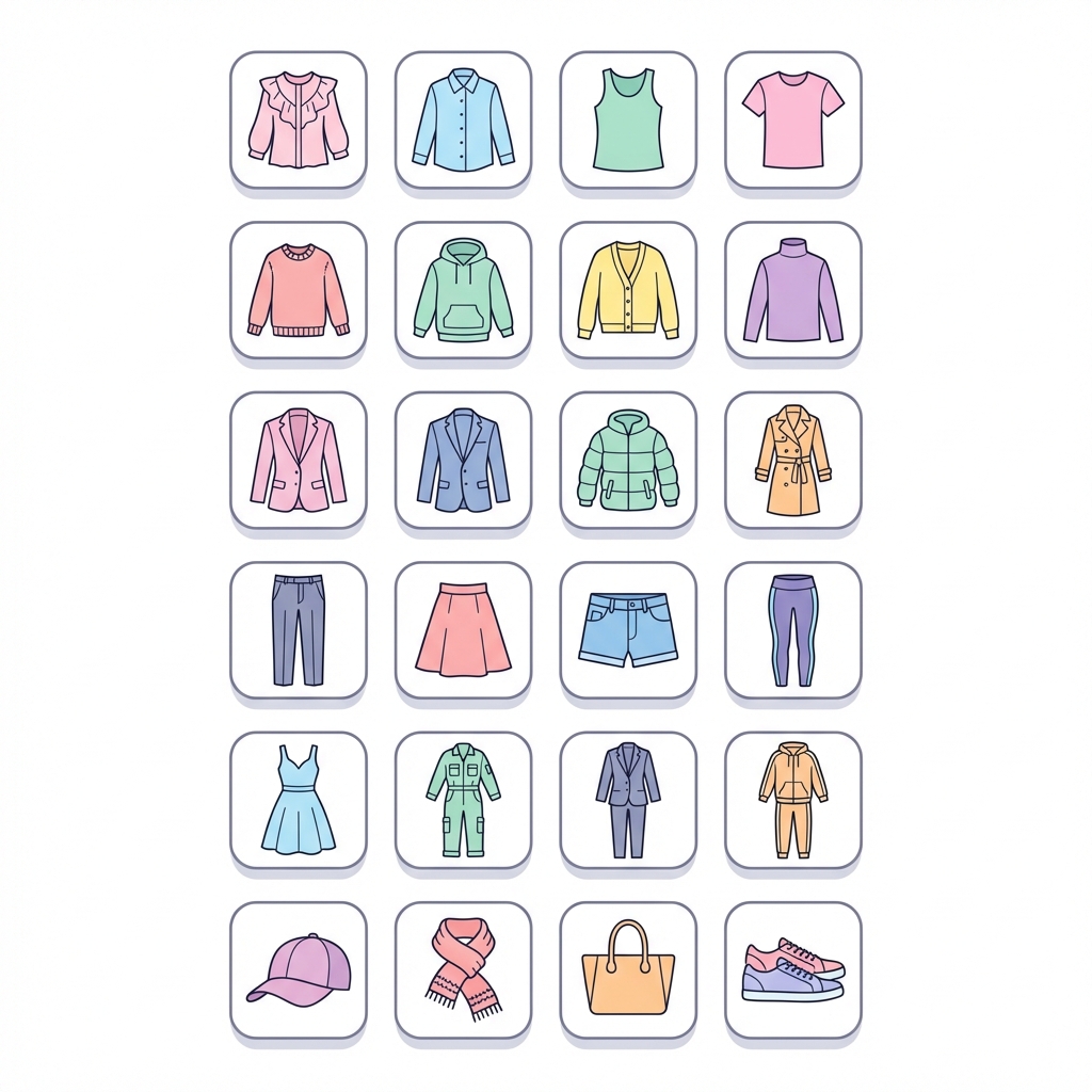 A set of 24 minimalist clothing icons in flat desi