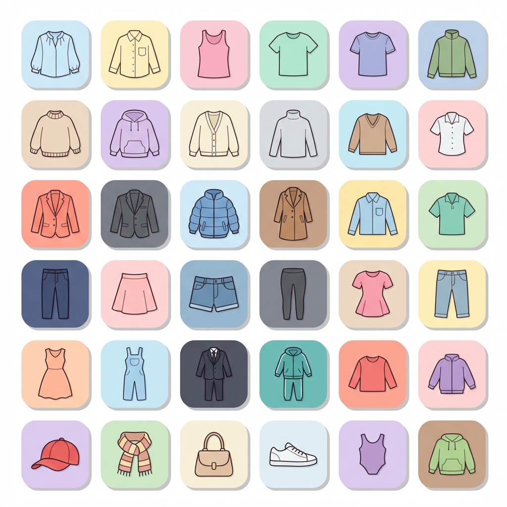 A set of 24 minimalist clothing icons in flat desi